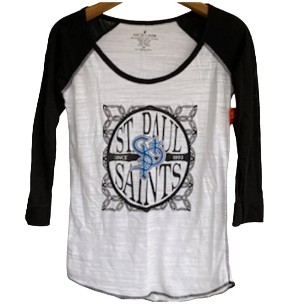 St Paul Saints MN Soft As A Grape Tee Shirt Jersey Women's Sz S Black White NWT - Picture 1 of 8